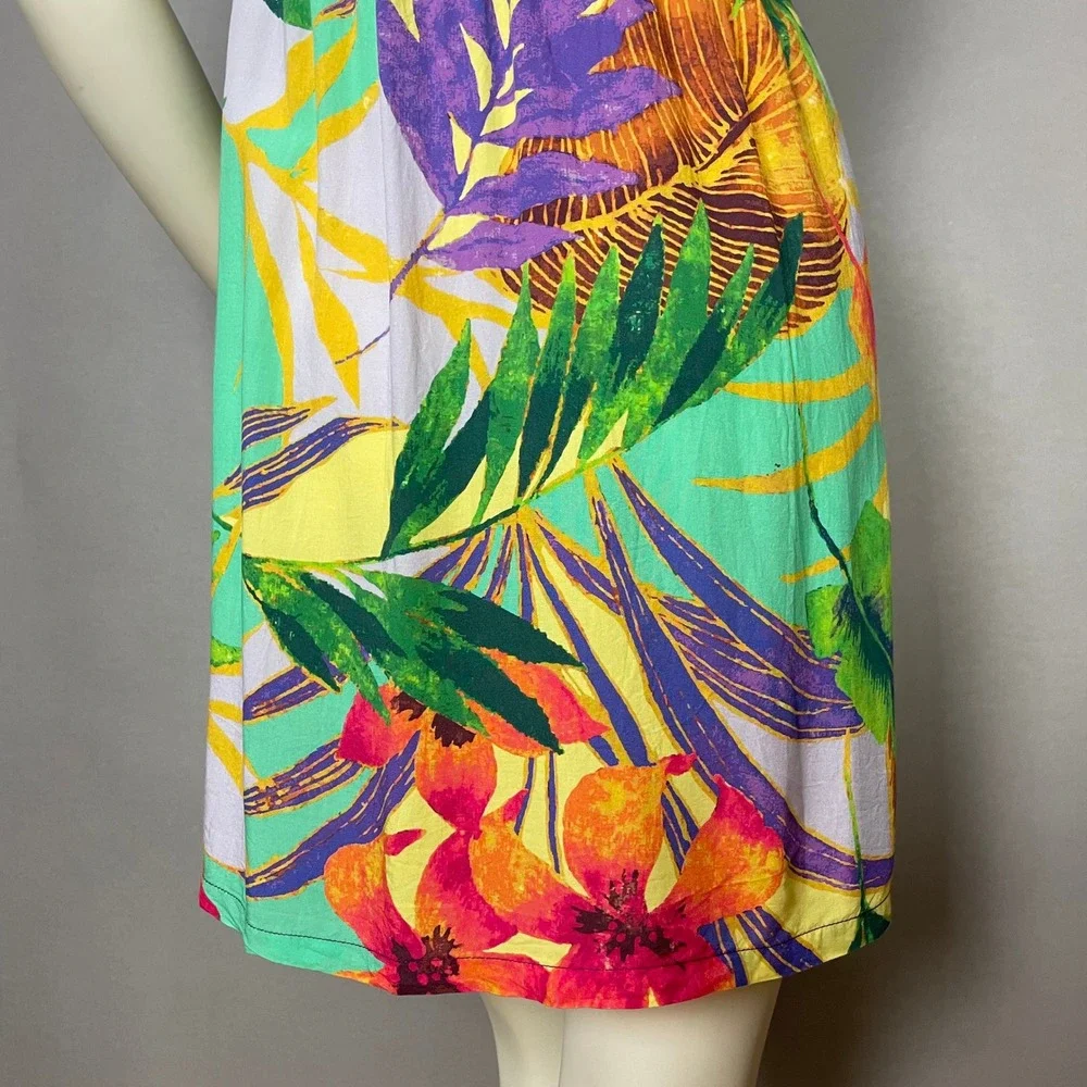 Hula Moon by Jams World Strapless Mini Dress Hawaiian Floral Smocked Medium